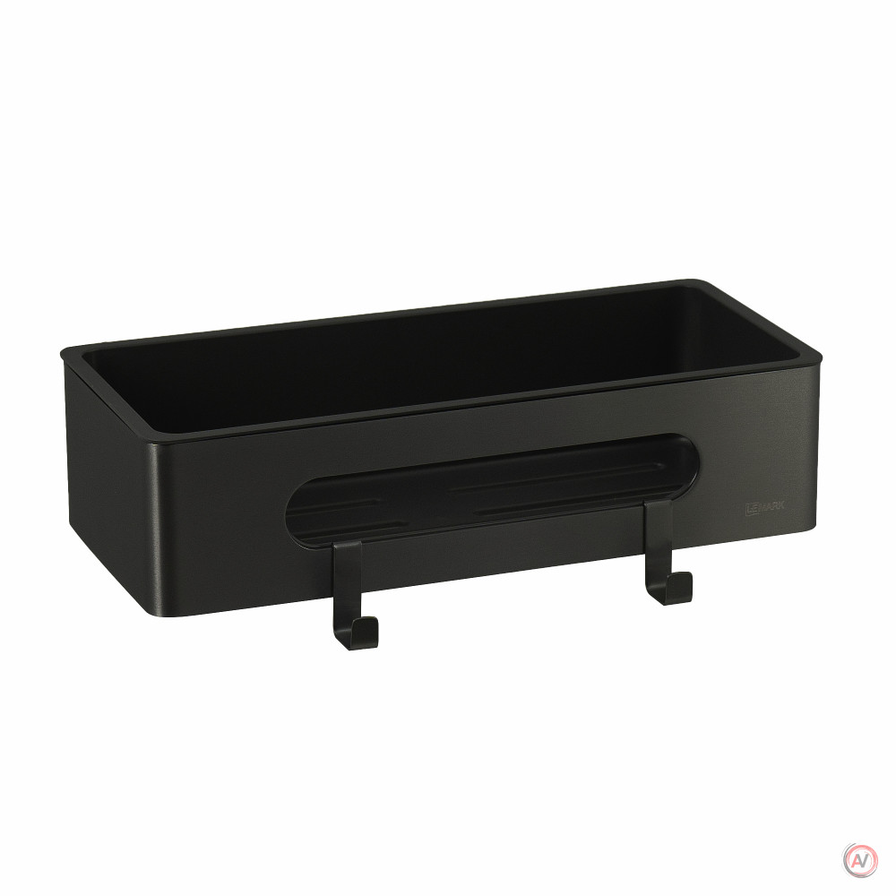 Полка для душа прямая Lemark SHELF LINE из нерж. стали с крючками, черный/ вставка-пластик черный